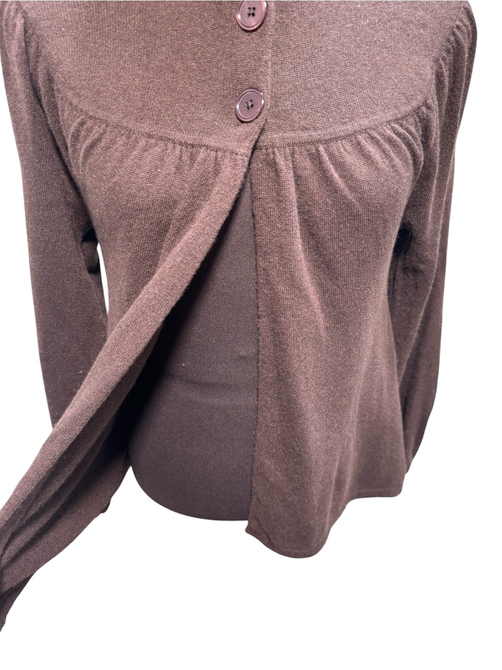 VTG Kenar 100% Cashmere Open Front Mock Neck Button Sweater Cardigan Chocolate M - Picture 4 of 11